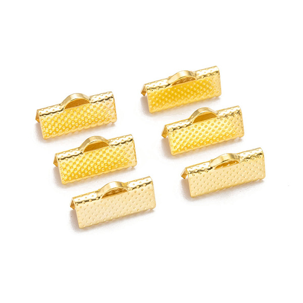 PandaHall Iron Ribbon Crimp Ends, Golden Color, about 8mm long, 16mm wide, hole: 1mm Iron
PandaHall Iron Ribbon Crimp Ends, Golden Color, about 8mm long, 16mm wide, hole: 1mm Iron