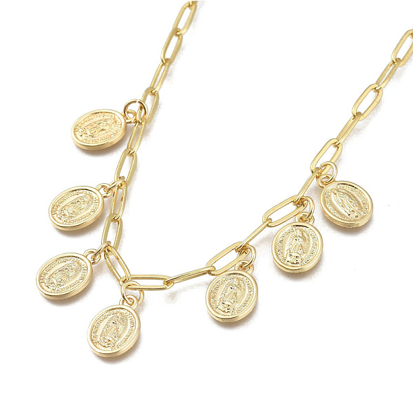 PandaHall Brass Pendant Necklaces, Virgencita Necklaces, with Paperclip Chains and Lobster Claw Clasp, Oval with Virgin Mary, Real 18K Gold...
PandaHall Brass Pendant Necklaces, Virgencita Necklaces, with Paperclip Chains and Lobster Claw Clasp, Oval with Virgin Mary, Real 18K Gold...