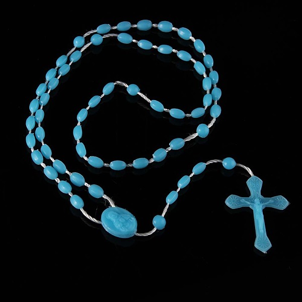 PandaHall Luminous Plastic Rosary Bead Necklace, Glow in the Dark Cross Pendant Necklace for Women, Deep Sky Blue, 21.65 inch(55cm) Plastic
PandaHall Luminous Plastic Rosary Bead Necklace, Glow in the Dark Cross Pendant Necklace for Women, Deep Sky Blue, 21.65 inch(55cm) Plastic