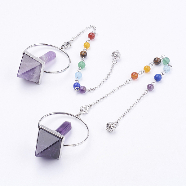 PandaHall Chakra Gemstone Pyramid Dowsing Pendulums, with Amethyst, Brass Chain & Lobster Claw Clasps, 260~265mm Amethyst Pyramid Purple
PandaHall Chakra Gemstone Pyramid Dowsing Pendulums, with Amethyst, Brass Chain & Lobster Claw Clasps, 260~265mm Amethyst Pyramid Purple