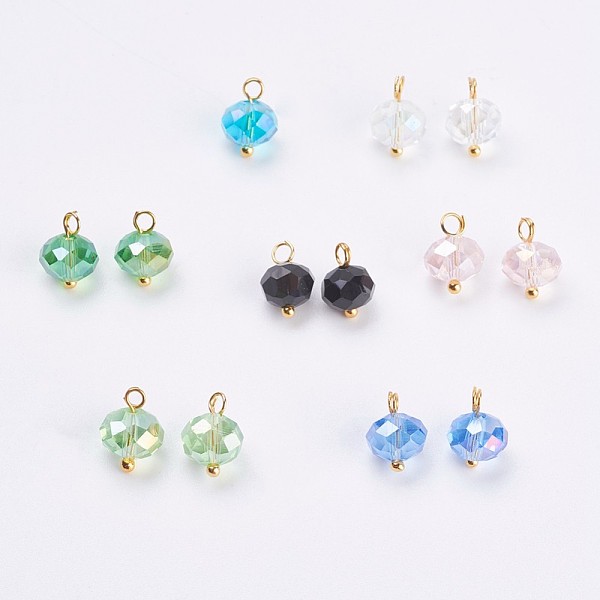 PandaHall Glass Charms, with Brass Findings, Rondelle, Faceted, Golden, Mixed Color, 11x7~8mm, Hole: 1.5mm Brass+Glass Rondelle Multicolor
PandaHall Glass Charms, with Brass Findings, Rondelle, Faceted, Golden, Mixed Color, 11x7~8mm, Hole: 1.5mm Brass+Glass Rondelle Multicolor