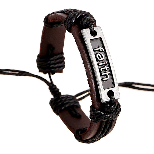 PandaHall Adjustable Cowhide Cord Bracelets for Men, Word Faith Alloy Links Bracelets, Antique Silver, 6-3/4 inch(17cm) Alloy Black
PandaHall Adjustable Cowhide Cord Bracelets for Men, Word Faith Alloy Links Bracelets, Antique Silver, 6-3/4 inch(17cm) Alloy Black