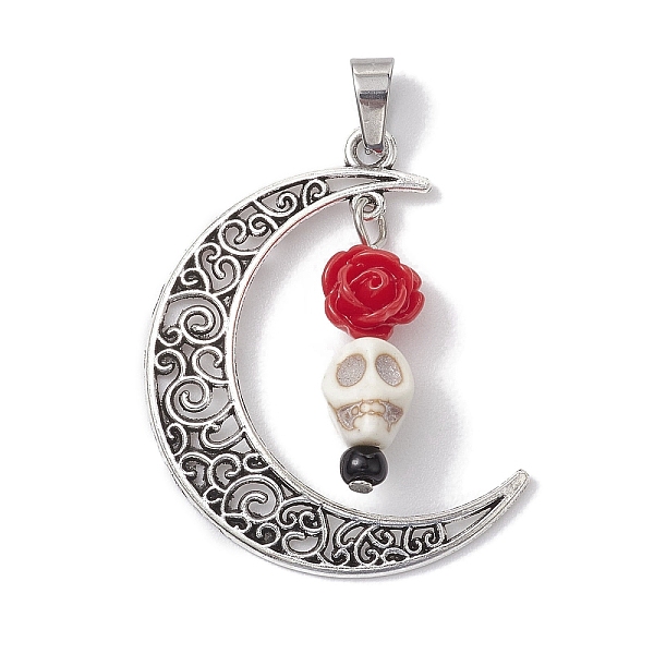 PandaHall Halloween Synthetic Turquoise Skull Pendants, Alloy Hollow Moon Charms with Resin Rose, Antique Silver, Red, 41x35x8mm, Hole...
PandaHall Halloween Synthetic Turquoise Skull Pendants, Alloy Hollow Moon Charms with Resin Rose, Antique Silver, Red, 41x35x8mm, Hole...