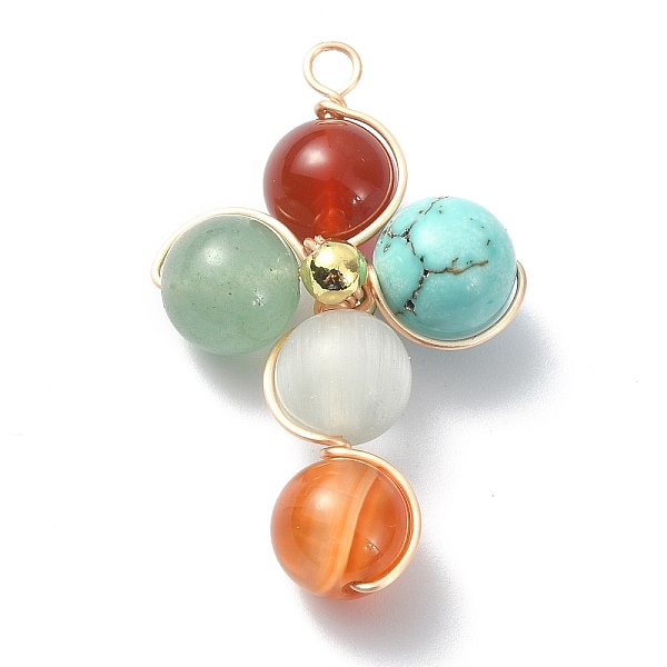PandaHall Mixed Gemstone Round Copper Wire Wrapped Pendants, Cross Charms, with Golden Plated Brass Beads, 35x25x9.5mm, Hole: 2.5mm Mixed...
PandaHall Mixed Gemstone Round Copper Wire Wrapped Pendants, Cross Charms, with Golden Plated Brass Beads, 35x25x9.5mm, Hole: 2.5mm Mixed...