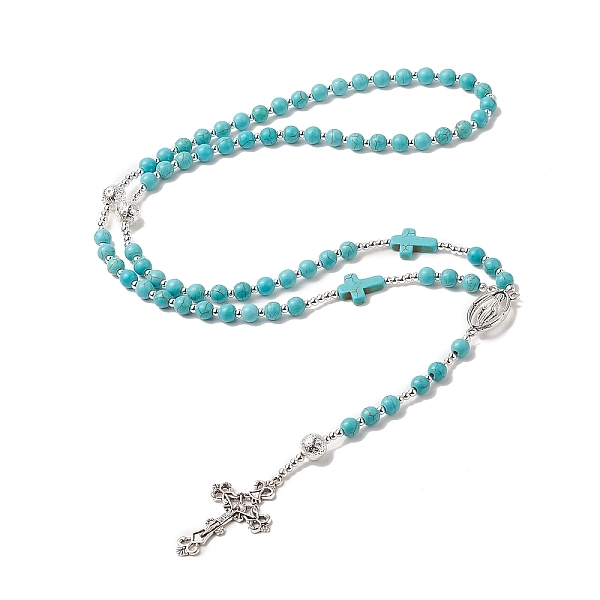 PandaHall Natural Lava Rock & Synthetic Turquoise Rosary Bead Necklace, Alloy Cross with Virgin Mary Pendant Necklace for Women, Dark...
PandaHall Natural Lava Rock & Synthetic Turquoise Rosary Bead Necklace, Alloy Cross with Virgin Mary Pendant Necklace for Women, Dark...