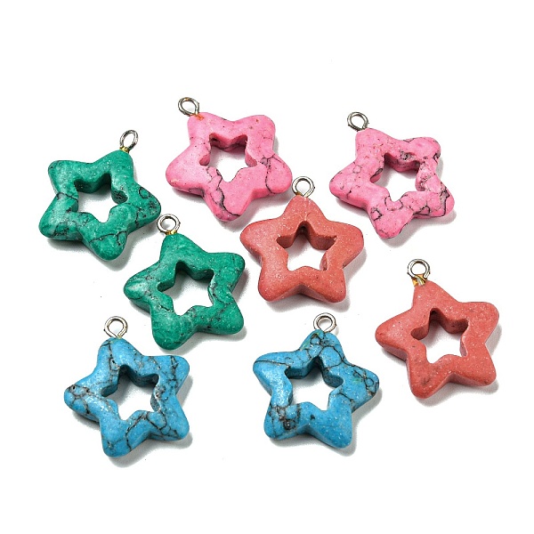 PandaHall Synthetic Turquoise Dyed Pendants, Star Charms with Platinum Tone Iron Loops, Mixed Color, 21~21.5x18~19x4~4.5mm, Hole: 1.8~2mm..., Multicolor
PandaHall Synthetic Turquoise Dyed Pendants, Star Charms with Platinum Tone Iron Loops, Mixed Color, 21~21.5x18~19x4~4.5mm, Hole: 1.8~2mm..., Multicolor