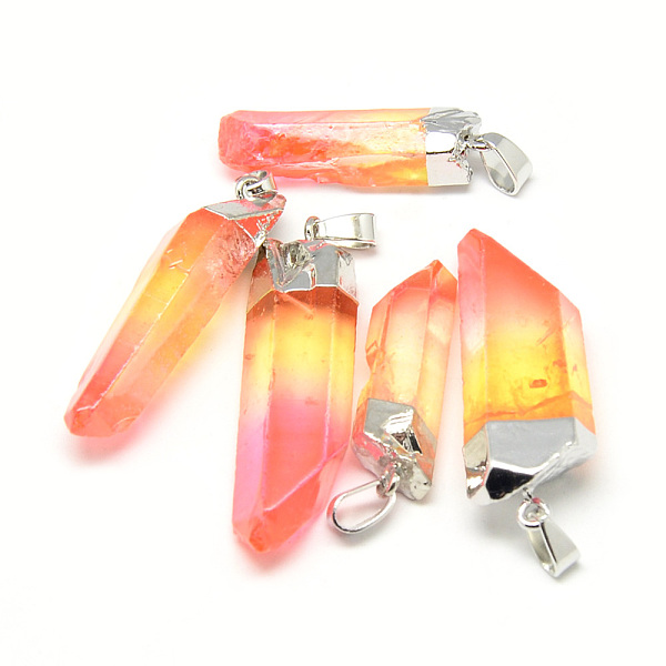 PandaHall Natural Quartz Crystal Pointed Pendants, with Iron Findings, Plated Platinum, Nuggets, Dyed, Orange Red, 30~45x9~14x6~10mm, Hole...
PandaHall Natural Quartz Crystal Pointed Pendants, with Iron Findings, Plated Platinum, Nuggets, Dyed, Orange Red, 30~45x9~14x6~10mm, Hole...
