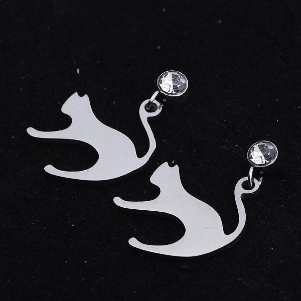 PandaHall 201 Stainless Steel Kitten Dangle Stud Earrings, with Clear Cubic Zirconia, Cat Silhouette, Stainless Steel Color, 24mm, Pin...
PandaHall 201 Stainless Steel Kitten Dangle Stud Earrings, with Clear Cubic Zirconia, Cat Silhouette, Stainless Steel Color, 24mm, Pin...