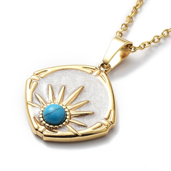 PandaHall Synthetic Turquoise Rhombus with Sun Pendant Necklace with Enamel, Ion Plating(IP) 304 Stainless Steel Necklace, Golden, 15.94...
PandaHall Synthetic Turquoise Rhombus with Sun Pendant Necklace with Enamel, Ion Plating(IP) 304 Stainless Steel Necklace, Golden, 15.94...