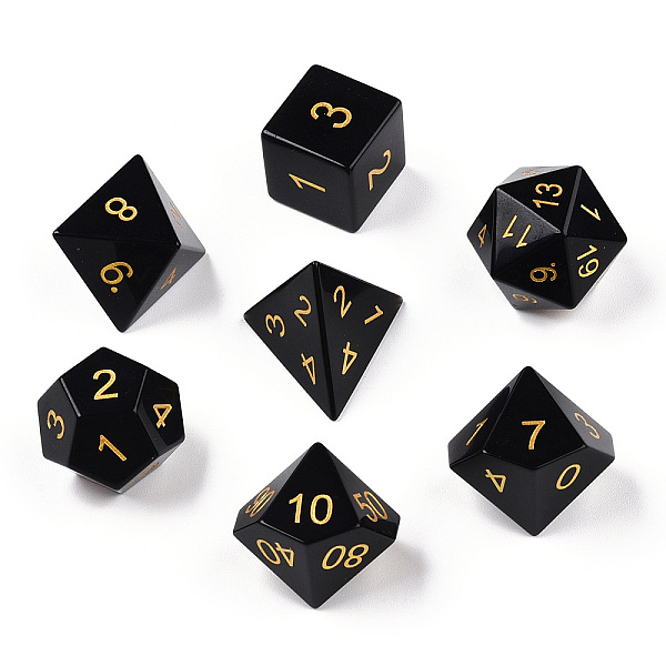 PandaHall Metal Enlaced Natural Obsidian Polyhedral Dice Set, RPG Game Crystal Stone Dice, 16.5~27x16.5~27x16.5~27mm, 7pcs/set Obsidian Dice
PandaHall Metal Enlaced Natural Obsidian Polyhedral Dice Set, RPG Game Crystal Stone Dice, 16.5~27x16.5~27x16.5~27mm, 7pcs/set Obsidian Dice