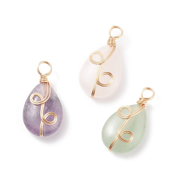 PandaHall Natural Mixed Stone Pendants, Twisted with Golden Tone Copper Wire, Teardrop, 25x13x7mm, Hole: 3.9mm Mixed Stone Teardrop
PandaHall Natural Mixed Stone Pendants, Twisted with Golden Tone Copper Wire, Teardrop, 25x13x7mm, Hole: 3.9mm Mixed Stone Teardrop
