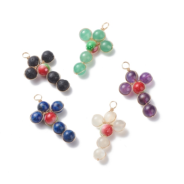 PandaHall Round Natural Mixed Stone Copper Wire Wrapped Pendants, with Spray Painted Resin Round Beads, Light Gold, Cross Charms...
PandaHall Round Natural Mixed Stone Copper Wire Wrapped Pendants, with Spray Painted Resin Round Beads, Light Gold, Cross Charms...