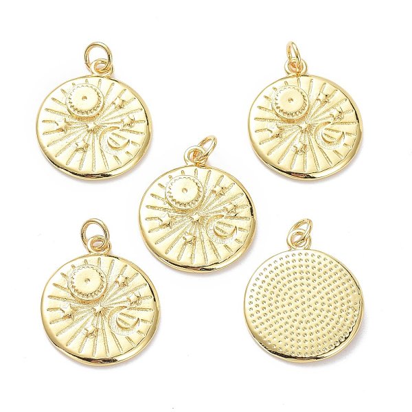 PandaHall Brass Pendants, with Jump Rings, Long-Lasting Plated, Flat Round with Sun & Star & Moon, Real 18K Gold Plated, 21x19x3mm, Jump...
PandaHall Brass Pendants, with Jump Rings, Long-Lasting Plated, Flat Round with Sun & Star & Moon, Real 18K Gold Plated, 21x19x3mm, Jump...