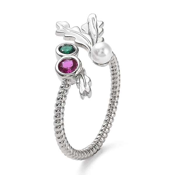 PandaHall Rack Plating Brass Micro Pave Cubic Zirconia Open Cuff Ring with Plastic Pearl Beaded, Leaf, Lead Free & Cadmium Free...
PandaHall Rack Plating Brass Micro Pave Cubic Zirconia Open Cuff Ring with Plastic Pearl Beaded, Leaf, Lead Free & Cadmium Free...