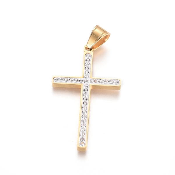 PandaHall Ion Plating(IP) 304 Stainless Steel Pendants, with Polymer Clay Rhinestone, Cross, Crystal, Golden, 43.5x25x3mm, Hole: 5.5x7.5mm..., Clear
PandaHall Ion Plating(IP) 304 Stainless Steel Pendants, with Polymer Clay Rhinestone, Cross, Crystal, Golden, 43.5x25x3mm, Hole: 5.5x7.5mm..., Clear
