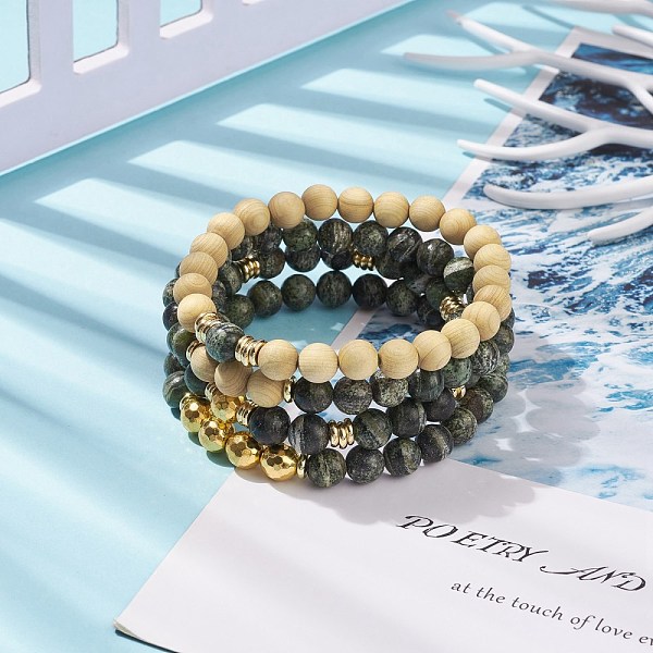 PandaHall 4Pcs 4 Style Natural Green Zebra Jasper & Wood & Synthetic Hematite Round Beaded Stretch Bracelets Set, Gemstone Jewelry for Women...
PandaHall 4Pcs 4 Style Natural Green Zebra Jasper & Wood & Synthetic Hematite Round Beaded Stretch Bracelets Set, Gemstone Jewelry for Women...