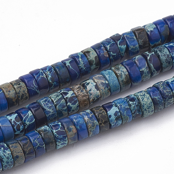 PandaHall Synthetic Imperial Jasper Beads Strands, Heishi Beads, Flat Round/Disc, Blue, 4~5x2~2.5mm, Hole: 0.5mm, about 173pcs/strand, 15.5...
PandaHall Synthetic Imperial Jasper Beads Strands, Heishi Beads, Flat Round/Disc, Blue, 4~5x2~2.5mm, Hole: 0.5mm, about 173pcs/strand, 15.5...