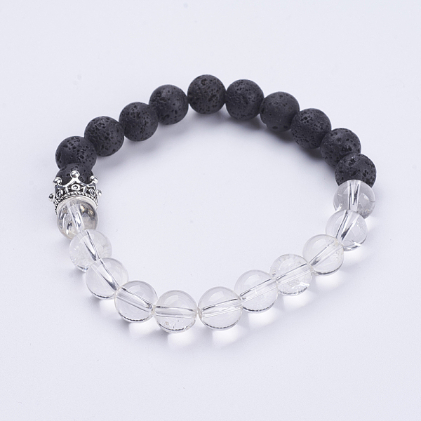 PandaHall Natural Lava Rock & Quartz Crystal Stretch Bracelets, with Alloy Crown Beads, Antique Silver, Round, 2 inch(50mm) Lava Rock
PandaHall Natural Lava Rock & Quartz Crystal Stretch Bracelets, with Alloy Crown Beads, Antique Silver, Round, 2 inch(50mm) Lava Rock