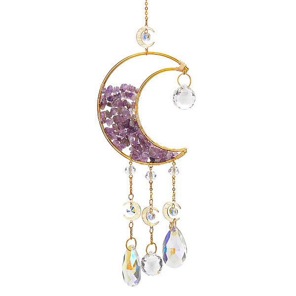 PandaHall Crystal Chandelier Glass Teardrop Pendant Decorations, Hanging Sun Catchers, with Natural Amethyst Chips Beads and Brass Moon...
PandaHall Crystal Chandelier Glass Teardrop Pendant Decorations, Hanging Sun Catchers, with Natural Amethyst Chips Beads and Brass Moon...