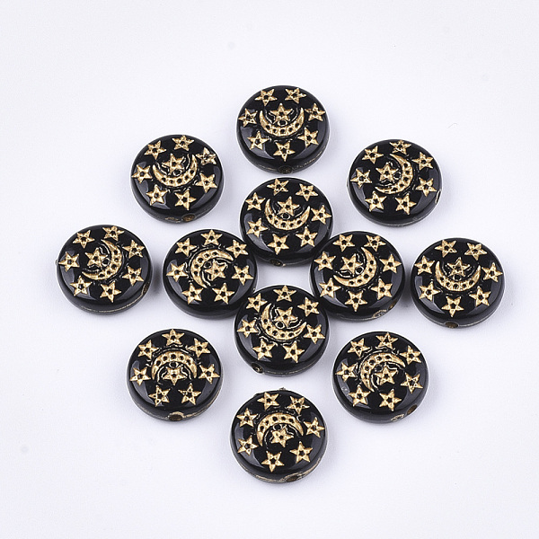 PandaHall Plating Acrylic Beads, Metal Enlaced, Flat Round with Moon & Star, Black, 13x5mm, Hole: 1.5mm, about 895pcs/500g Acrylic Flat...
PandaHall Plating Acrylic Beads, Metal Enlaced, Flat Round with Moon & Star, Black, 13x5mm, Hole: 1.5mm, about 895pcs/500g Acrylic Flat...