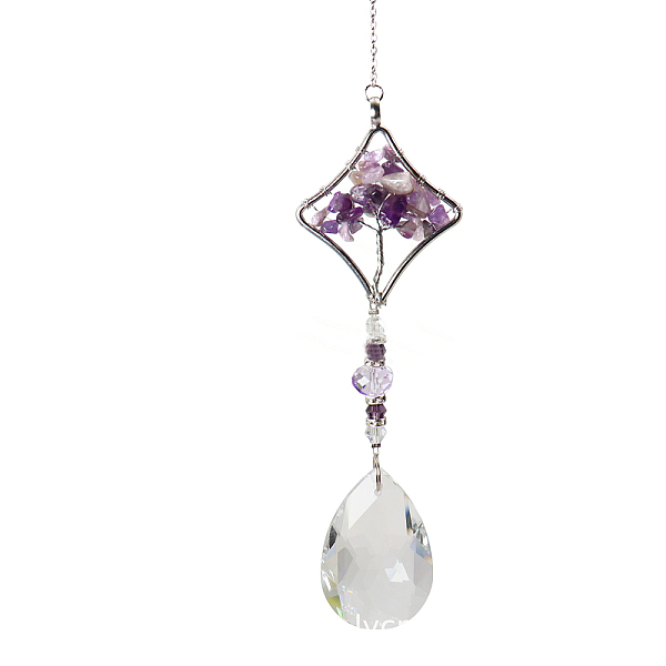 PandaHall K9 Crystal Glass Big Pendant Decorations, Hanging Sun Catchers, with Amethyst Chip Beads, Rhombus with Tree of Life, Indigo, 37cm..., Purple
PandaHall K9 Crystal Glass Big Pendant Decorations, Hanging Sun Catchers, with Amethyst Chip Beads, Rhombus with Tree of Life, Indigo, 37cm..., Purple