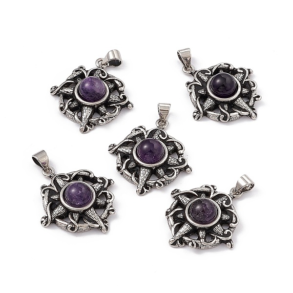PandaHall Natural Amethyst Pendants, Flat Round Charms with Flower, with Antique Silver Color Brass Findings, 26x23.5x7.5mm, Hole: 4x4mm...
PandaHall Natural Amethyst Pendants, Flat Round Charms with Flower, with Antique Silver Color Brass Findings, 26x23.5x7.5mm, Hole: 4x4mm...