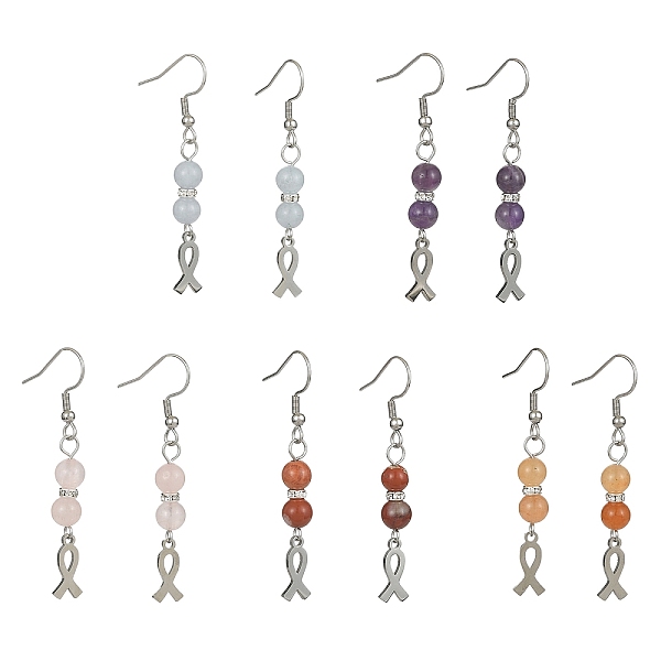 PandaHall Natural Mixed Gemstone Dangle Earrings, 304 Stainless Steel Breast Cancer Care Ribbon Drop Earrings, 53.5x7mm Mixed Stone
PandaHall Natural Mixed Gemstone Dangle Earrings, 304 Stainless Steel Breast Cancer Care Ribbon Drop Earrings, 53.5x7mm Mixed Stone