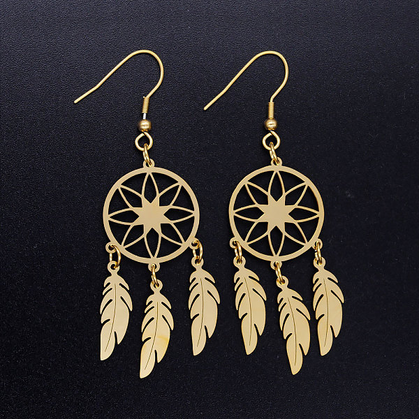 PandaHall 201 Stainless Steel Chandelier Earrings, Woven Net/Web with Feather, Golden, 70x20mm, Pin: 0.7mm 201 Stainless Steel
PandaHall 201 Stainless Steel Chandelier Earrings, Woven Net/Web with Feather, Golden, 70x20mm, Pin: 0.7mm 201 Stainless Steel