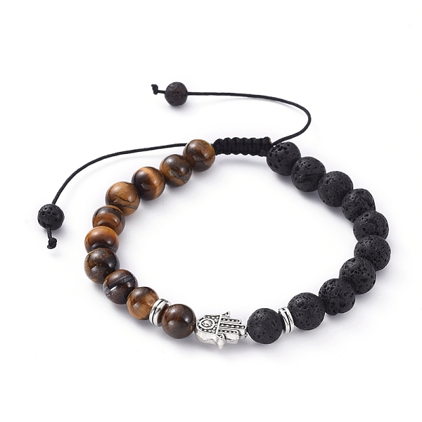 PandaHall Natural Lava Rock & Tiger Eye Beads Adjustable Braided Bracelets, with Tibetan Style Alloy Beads, Hamsa Hand/Hand of Fatima/Hand...
PandaHall Natural Lava Rock & Tiger Eye Beads Adjustable Braided Bracelets, with Tibetan Style Alloy Beads, Hamsa Hand/Hand of Fatima/Hand...