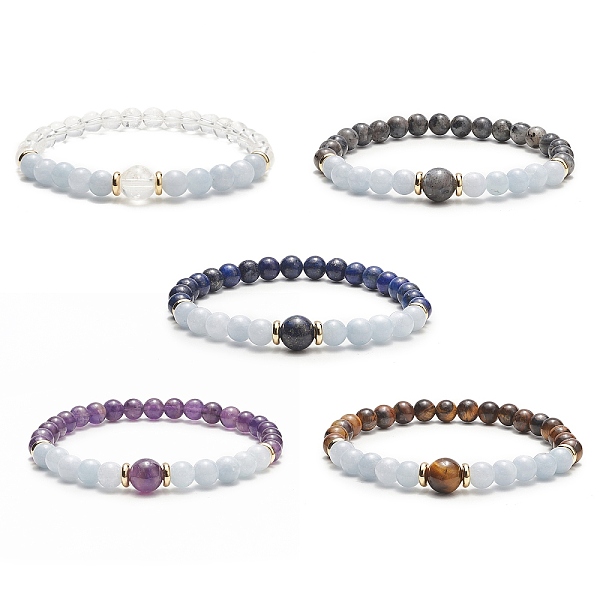 PandaHall Natural Aquamarine & Mixed Gemstone Round Stretch Bracelet for Women, Inner Diameter: 2-1/4 inch(5.7cm) Mixed Stone Round
PandaHall Natural Aquamarine & Mixed Gemstone Round Stretch Bracelet for Women, Inner Diameter: 2-1/4 inch(5.7cm) Mixed Stone Round