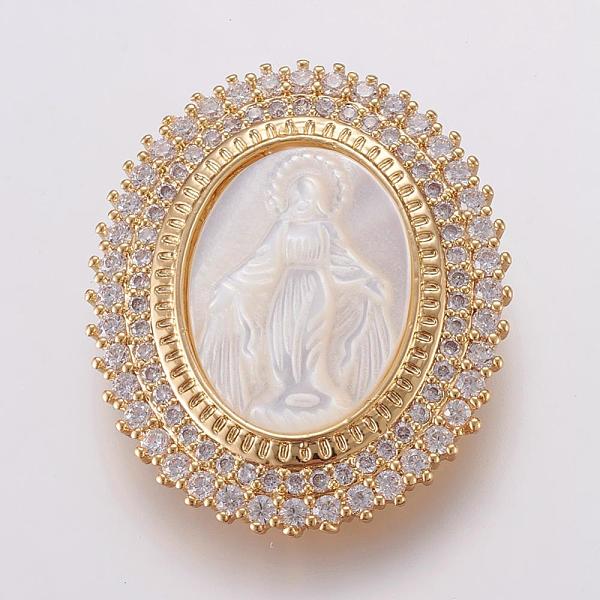 PandaHall Brass Micro Pave Cubic Zirconia Pendants, with Shell Carved Virgin, Long-Lasting Plated, Oval, Real 18K Gold Plated, 32x28x5mm...
PandaHall Brass Micro Pave Cubic Zirconia Pendants, with Shell Carved Virgin, Long-Lasting Plated, Oval, Real 18K Gold Plated, 32x28x5mm...