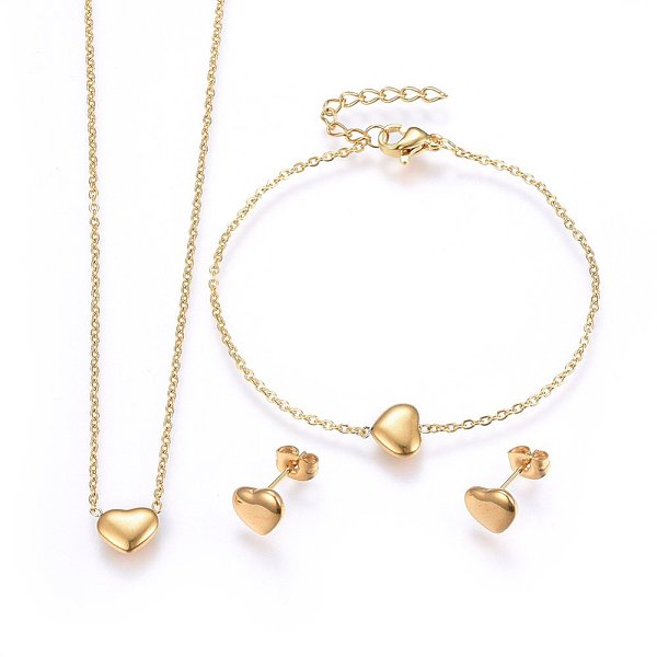 PandaHall 304 Stainless Steel Jewelry Sets, Pendant Necklaces & Stud Earrings & Bracelets, Heart, Golden, 16.93 inch(43cm), 6-3/4 inch(17cm)...
PandaHall 304 Stainless Steel Jewelry Sets, Pendant Necklaces & Stud Earrings & Bracelets, Heart, Golden, 16.93 inch(43cm), 6-3/4 inch(17cm)...
