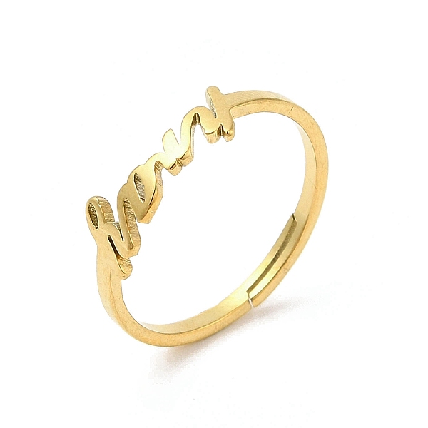 PandaHall Ion Plating(IP) 304 Stainless Steel Word Adjustable Ring, Real 18K Gold Plated, Inner Diameter: 17mm 304 Stainless Steel
PandaHall Ion Plating(IP) 304 Stainless Steel Word Adjustable Ring, Real 18K Gold Plated, Inner Diameter: 17mm 304 Stainless Steel