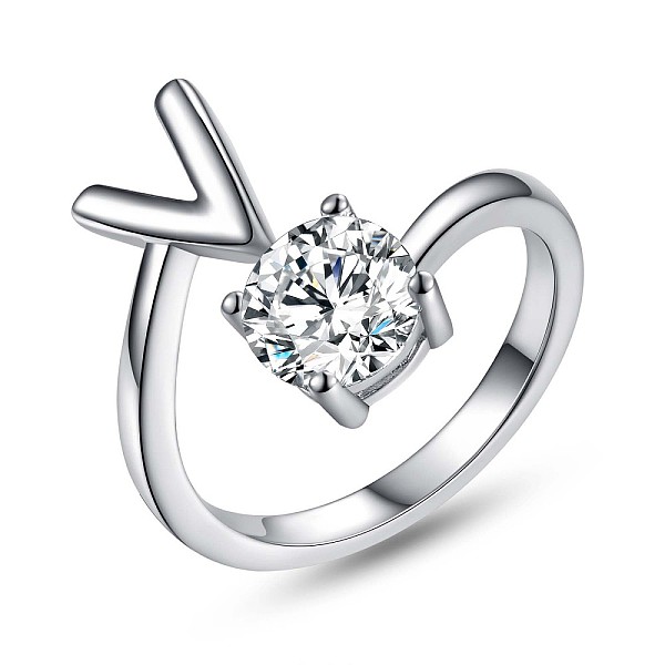 PandaHall Rhodium Plated 925 Sterling Silver Initial Letter Open Cuff Ring, Clear Cubic Zirconia Ring for Women, Platinum, Letter.V, US Size...
PandaHall Rhodium Plated 925 Sterling Silver Initial Letter Open Cuff Ring, Clear Cubic Zirconia Ring for Women, Platinum, Letter.V, US Size...