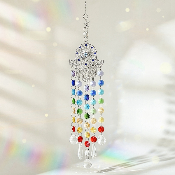 PandaHall Glass Wind Chimes, Suncatcher Pendant Decorations, Hamsa Hand, 480mm Glass Hamsa Hand
PandaHall Glass Wind Chimes, Suncatcher Pendant Decorations, Hamsa Hand, 480mm Glass Hamsa Hand