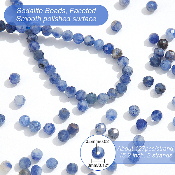 PandaHall 2 Strands Natural Sodalite Beads Strands, Faceted, Round, 3mm, Hole: 0.5mm, about 127pcs/strand, 15.2 inch Sodalite Round
PandaHall 2 Strands Natural Sodalite Beads Strands, Faceted, Round, 3mm, Hole: 0.5mm, about 127pcs/strand, 15.2 inch Sodalite Round