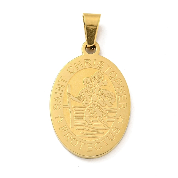PandaHall Ion Plating(IP) 304 Stainless Steel Pendants, Oval with Saint Christopher Charm, Golden, 27x18x2mm, Hole: 6x3.5mm 304 Stainless...
PandaHall Ion Plating(IP) 304 Stainless Steel Pendants, Oval with Saint Christopher Charm, Golden, 27x18x2mm, Hole: 6x3.5mm 304 Stainless...