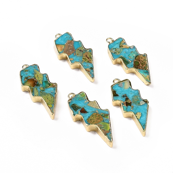 PandaHall Dyed Natural Imperial Jasper Pendants, Lightning Bolt Charms, with Golden Tone Brass Findings, Medium Turquoise, 39.5x16.5x4mm...
PandaHall Dyed Natural Imperial Jasper Pendants, Lightning Bolt Charms, with Golden Tone Brass Findings, Medium Turquoise, 39.5x16.5x4mm...