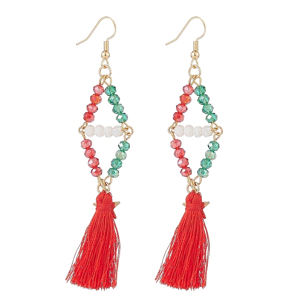PandaHall Glass Beaded Rhombus with Star and Tassel Dangle Earrings, Christmas Brass Wire Wrap Jewelry for Women, Colorful, 95mm, Pin: 0.6mm...
PandaHall Glass Beaded Rhombus with Star and Tassel Dangle Earrings, Christmas Brass Wire Wrap Jewelry for Women, Colorful, 95mm, Pin: 0.6mm...