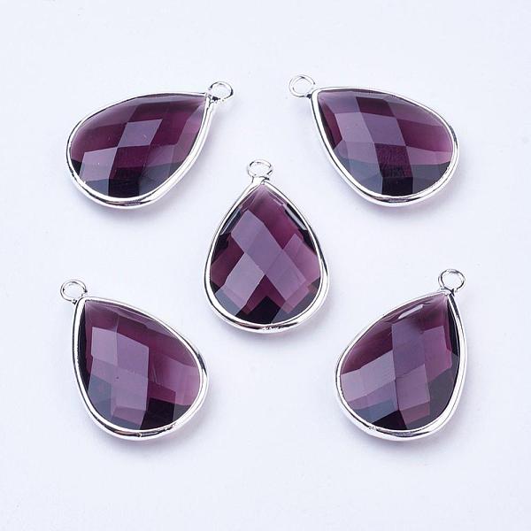 PandaHall Silver Color Plated Brass Glass Teardrop Pendants, Faceted, Purple, 18x10x5mm, Hole: 2mm Brass+Glass Teardrop Purple
PandaHall Silver Color Plated Brass Glass Teardrop Pendants, Faceted, Purple, 18x10x5mm, Hole: 2mm Brass+Glass Teardrop Purple