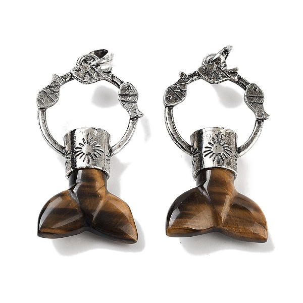 PandaHall Natural Tiger Eye Whale Tail Big Pendants, Rack Plating Antique Silver Plated Alloy Fish Ring Charms, Cadmium Free & Lead Free...
PandaHall Natural Tiger Eye Whale Tail Big Pendants, Rack Plating Antique Silver Plated Alloy Fish Ring Charms, Cadmium Free & Lead Free...