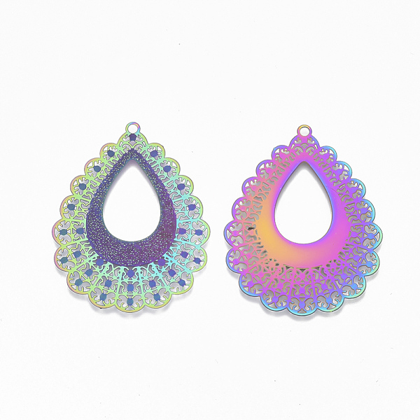 PandaHall Ion Plating(IP) 304 Stainless Steel Filigree Pendants, Etched Metal Embellishments, Teardrop, Rainbow Color, 45x35x0.3mm, Hole...
PandaHall Ion Plating(IP) 304 Stainless Steel Filigree Pendants, Etched Metal Embellishments, Teardrop, Rainbow Color, 45x35x0.3mm, Hole...