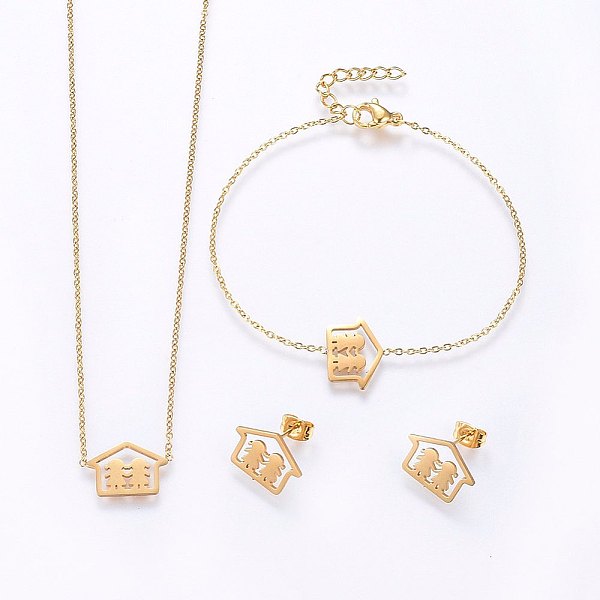 PandaHall 304 Stainless Steel Jewelry Sets, Pendant Necklaces & Stud Earrings & Bracelets, House with Girl, Golden, 16.54 inch(42cm), 7-1/8...
PandaHall 304 Stainless Steel Jewelry Sets, Pendant Necklaces & Stud Earrings & Bracelets, House with Girl, Golden, 16.54 inch(42cm), 7-1/8...