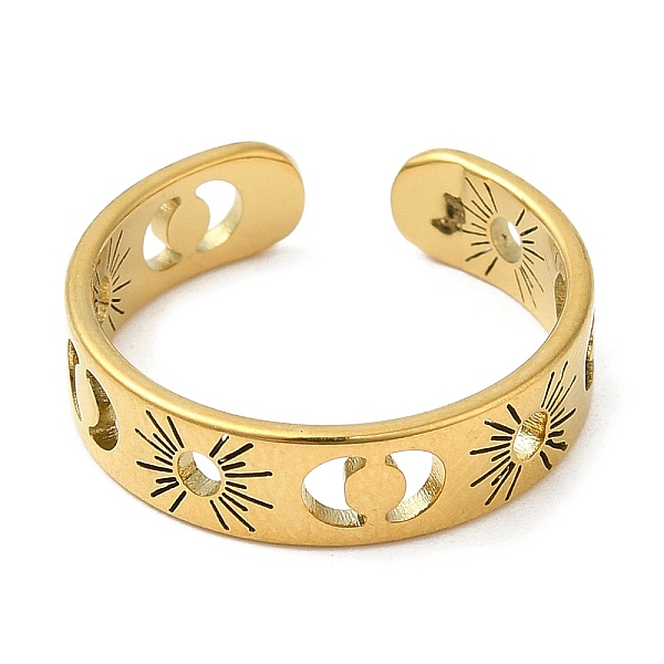 PandaHall 304 Stainless Steel Open Cuff Rings, Sun with Moon, Golden, US Size 6(16.5mm) 304 Stainless Steel
PandaHall 304 Stainless Steel Open Cuff Rings, Sun with Moon, Golden, US Size 6(16.5mm) 304 Stainless Steel