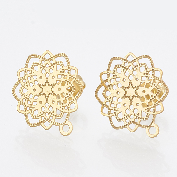 PandaHall 304 Stainless Steel Stud Earring Findings, with Loop, Flower, Golden, 17x14.5mm, Hole: 1mm, pin: 0.7mm 304 Stainless Steel Flower
PandaHall 304 Stainless Steel Stud Earring Findings, with Loop, Flower, Golden, 17x14.5mm, Hole: 1mm, pin: 0.7mm 304 Stainless Steel Flower