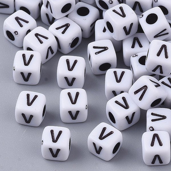 PandaHall White Opaque Acrylic Beads, Horizontal Hole, Cube with Black Alphabet, Letter.V, 4~5x4~5x4~5mm, Hole: 1.8mm, about 208pcs/16g...
PandaHall White Opaque Acrylic Beads, Horizontal Hole, Cube with Black Alphabet, Letter.V, 4~5x4~5x4~5mm, Hole: 1.8mm, about 208pcs/16g...