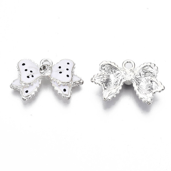 PandaHall Alloy Enamel Pendants, with Rhinestone, Bowknot, Silver Color Plated, White, 16x25x5mm, Hole: 1.5mm Alloy Rhinestone+Enamel...
PandaHall Alloy Enamel Pendants, with Rhinestone, Bowknot, Silver Color Plated, White, 16x25x5mm, Hole: 1.5mm Alloy Rhinestone+Enamel...