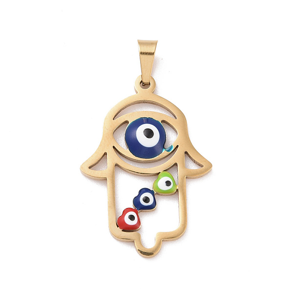 PandaHall Vacuum Plating 304 Stainless Steel Enamel Pendants, Golden, Hollow, Hamsa Hand/Hand of Miriam with Evil Eye, Colorful, 28.5x20x3mm...
PandaHall Vacuum Plating 304 Stainless Steel Enamel Pendants, Golden, Hollow, Hamsa Hand/Hand of Miriam with Evil Eye, Colorful, 28.5x20x3mm...