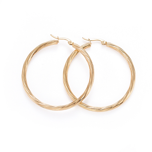 PandaHall 304 Stainless Steel Hoop Earrings, Hypoallergenic Earrings, Textured, Golden, 54x49.5x3.5mm, Pin: 0.7x1mm 304 Stainless Steel Ring
PandaHall 304 Stainless Steel Hoop Earrings, Hypoallergenic Earrings, Textured, Golden, 54x49.5x3.5mm, Pin: 0.7x1mm 304 Stainless Steel Ring