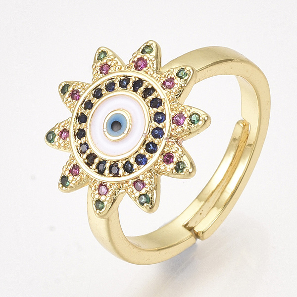 PandaHall Adjustable Brass Micro Pave Cubic Zirconia Finger Rings, with Enamel, Sun with Eye, Creamy White, Size 7, 17mm Brass+Cubic...
PandaHall Adjustable Brass Micro Pave Cubic Zirconia Finger Rings, with Enamel, Sun with Eye, Creamy White, Size 7, 17mm Brass+Cubic...